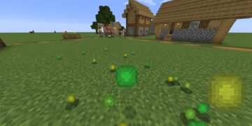 XP Orbs scattered around after throwing the Bottle O' Enchanting on the ground