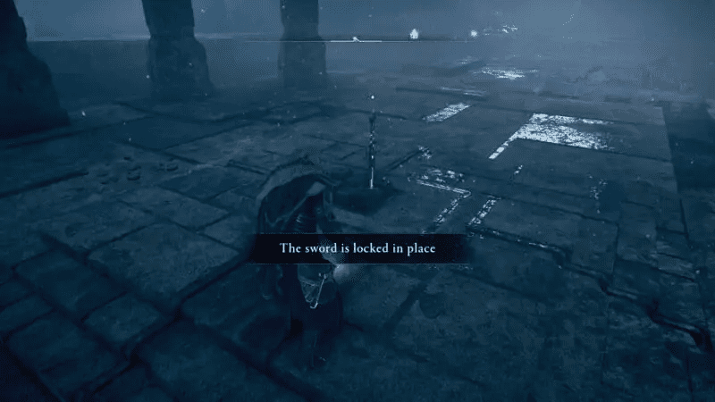Not able to pull the sword out (since the tablets are not inserted in the rest of the pillars)