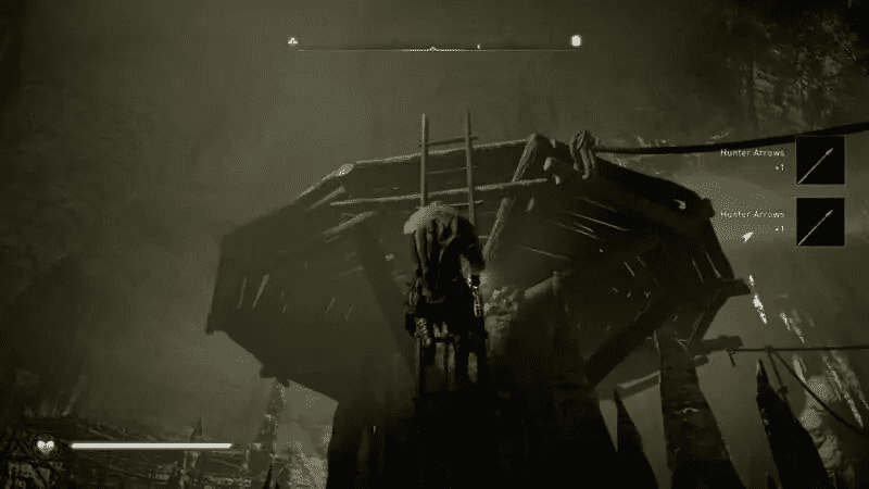 Climbing the ladders to the wooden platform