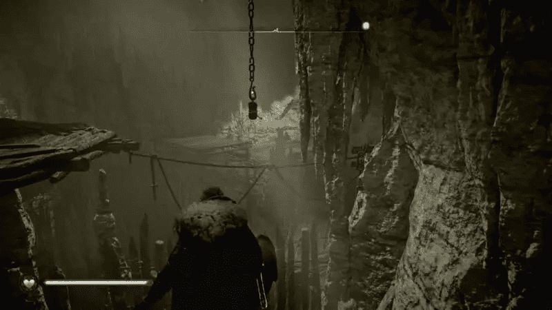 On the rope connected to the wooden platform facing the 'Key of Dexterity'