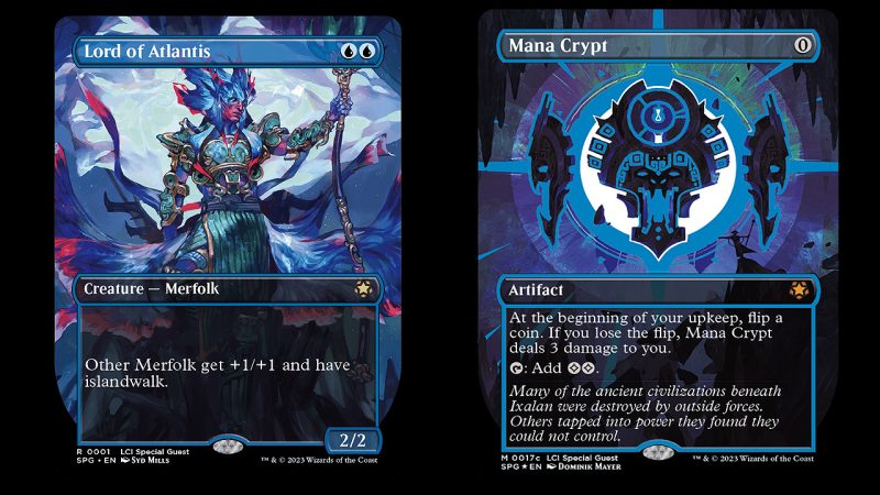 Some cards in The Lost Caverns of Ixalan will include variants and reprints. Shown here are the Special Guests and Neon Ink sample cards.