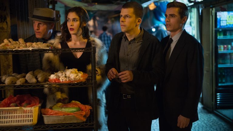 Now You See Me features an ensemble cast that includes Jesse Eisenberg, Mark Ruffalo, Woody Harrelson, Morgan Freeman, and Dave Franco.