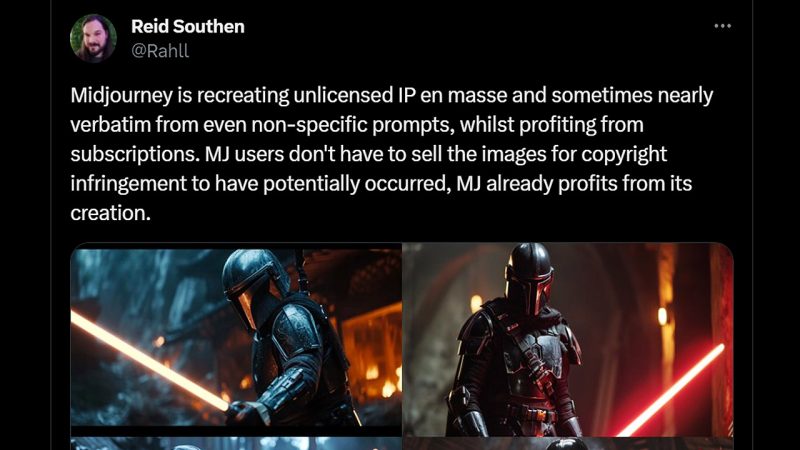 AI expert Gary Marcus and artist Reid Southen have been openly critical of the abuse of data by AI companies. Recently, they have highlighted how AI-image generators like Midjourney are directly regurgitating direct recreations of scenes from popular IPs like Star Wars with only generic text prompts. 