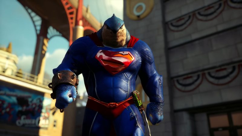 Yes, that's King Shark wearing Superman's suit in Suicide Squad: Kill the Justice League.