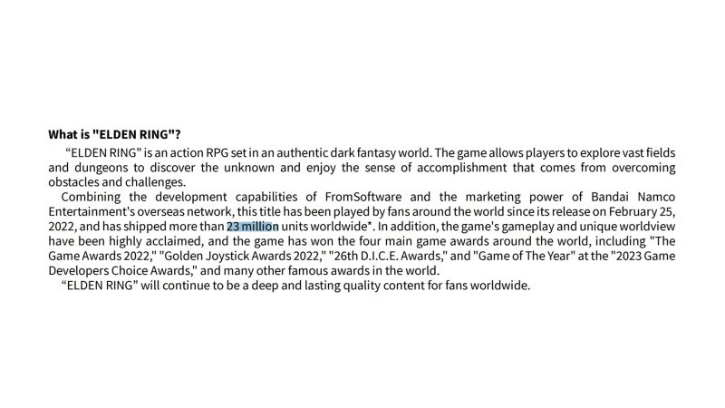 Elden Ring has been a huge help for Bandai Namco amidst its ongoing financial struggles. 